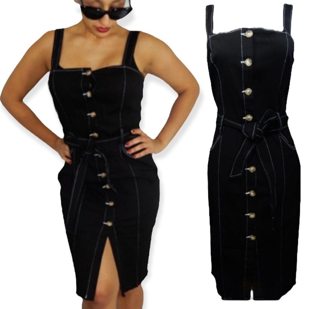 NWT Black denim Button-Down Dress